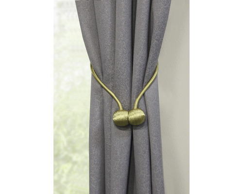 Gordijn grijs met gouden magnetische gordijnband