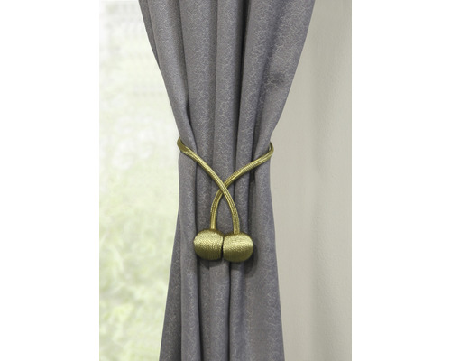 Grijs gordijn met decoratieve gordijnband