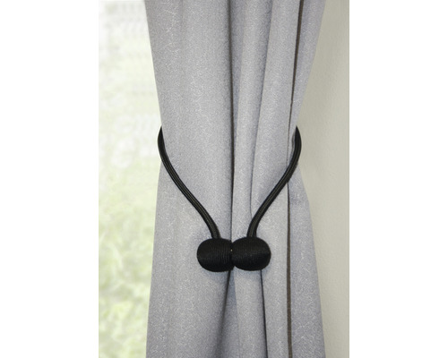 Gordijn in grijs met zwarte magnetische gordijnband