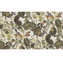 Behang met jungle motief, inclusief zebra''s, luipaarden, apen en tropische planten