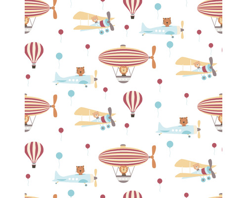 Patroon met cartoon dieren in vliegtuigen, luchtschepen en ballonnen