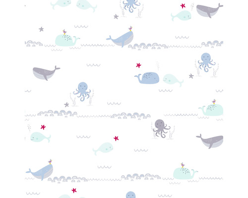 Behang met walvissen, octopussen, zeesterren en golven