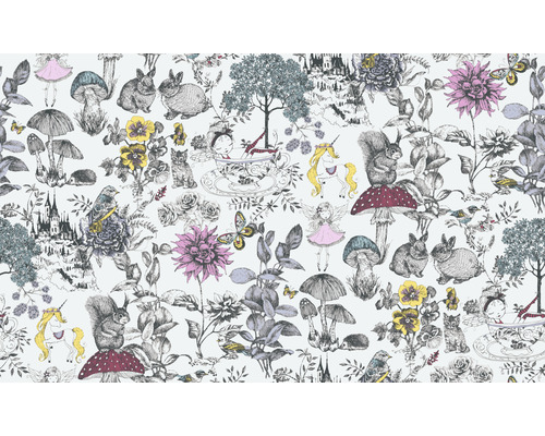 Behang met sprookjesmotieven, inclusief dieren, bloemen en fantasiewezens