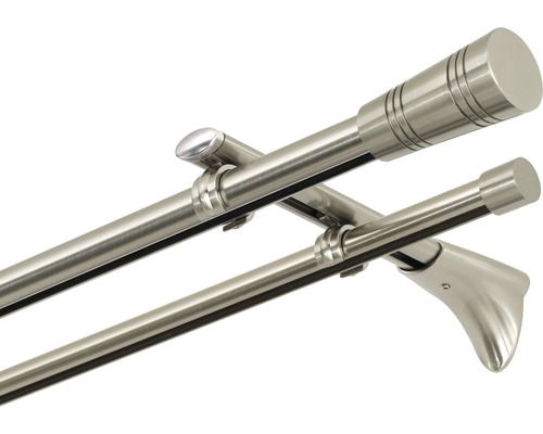 Dubbele gordijnroede van metaal met eindstukken en houders