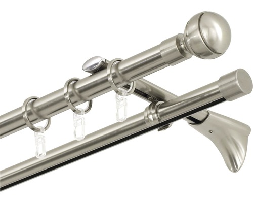 Dubbele gordijnroede met steunen en ringen voor gordijnophanging