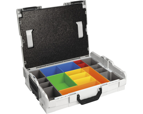 Open gereedschapskoffer met kleurrijke inzetstukken voor het opbergen van gereedschap en accessoires.