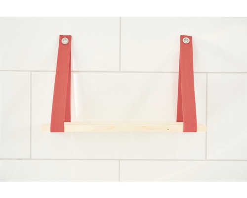 Wandplank met houten plank en textielen bandophanging