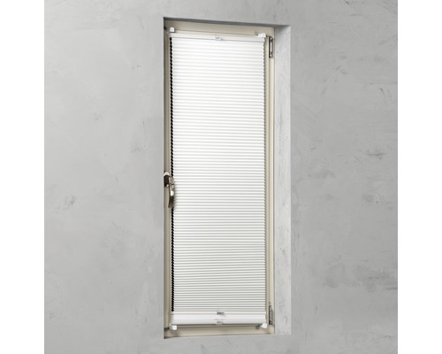 Raam met gespannen plisségordijn als zicht- en zonwering