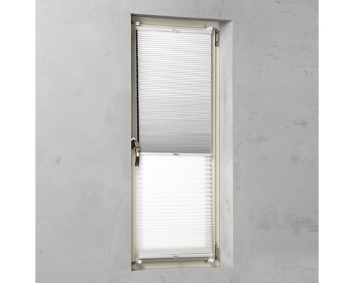 Raam met gemonteerd plisségordijn voor schaduw en privacy