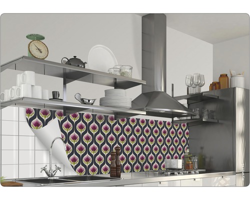 Keukenscène met keukenachterwandfolie met bloemenmotief