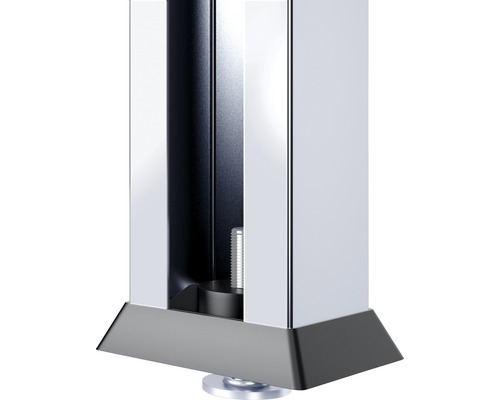 Detailopname van een tafelonderstel met hoogteverstelling