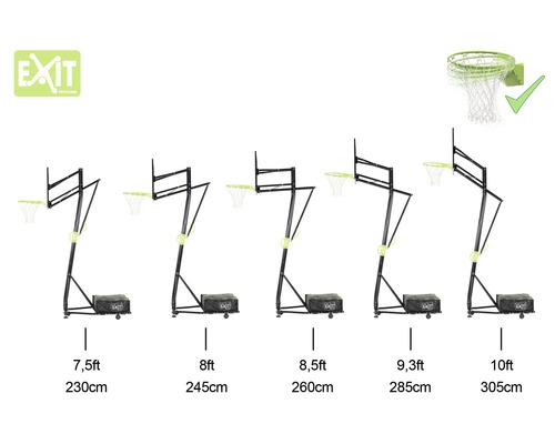 Basketbalbord met verschillende hoogte-instellingen