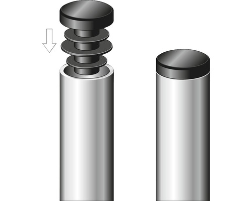 Illustratie van afstandhouders en schroeven in een cilindrische houder