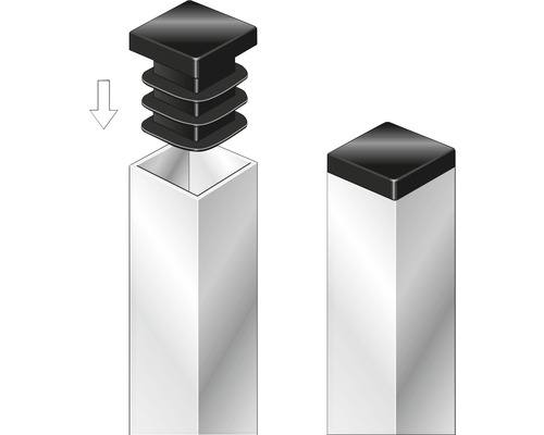 Illustratie van een vierkante buisdop montage