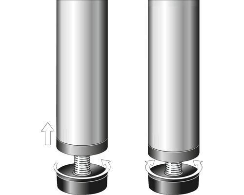 Illustratie van een in hoogte verstelbare meubelpoot