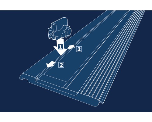 Illustratie van de montage van een rolluikgeleidingsrail.