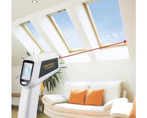 Laserliner Thermospot One infrarood thermometer voor temperatuurmeting in de woonkamer.
