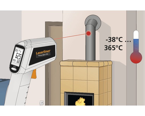 Laserliner Thermospot One infraroodthermometer voor het meten van de temperatuur van een kachelpijp