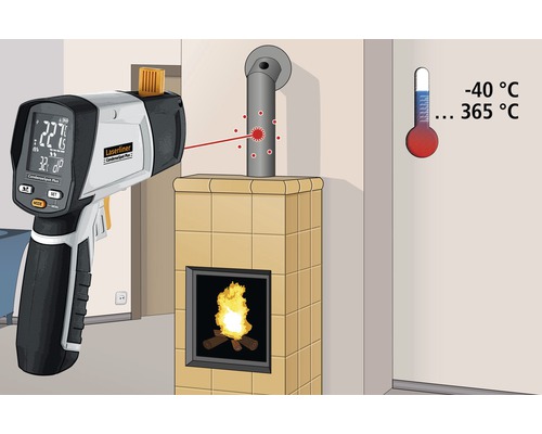 Lasermeetapparaat voor temperatuurmeting op een open haard