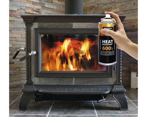 Afgebeeld is een kachel en een spuitbus hittebestendige spray 600 graden.
