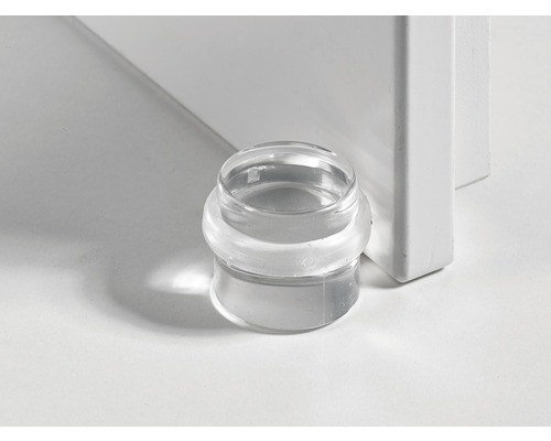 Transparante deurstopper van kunststof bij het deurkozijn