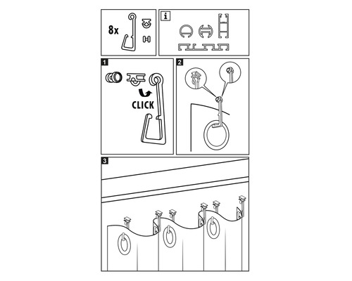 Instructies voor het monteren van gordijnhaken en gordijnringen