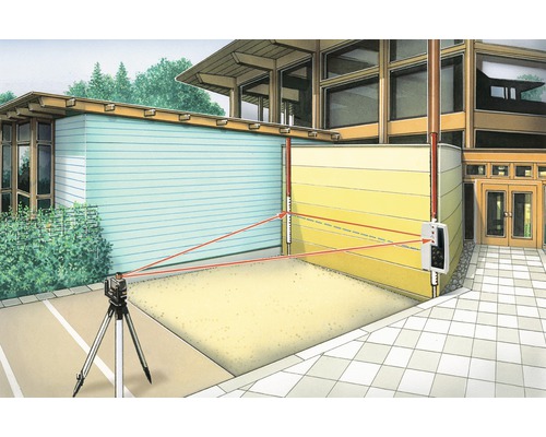 Illustratie van een roterende laser in gebruik op een terrein