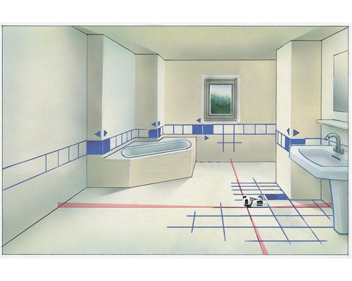 Badkamerillustratie met tegels en laser