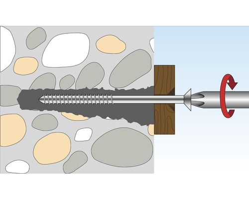 Illustratie van een schroef die in een stenen muur wordt bevestigd