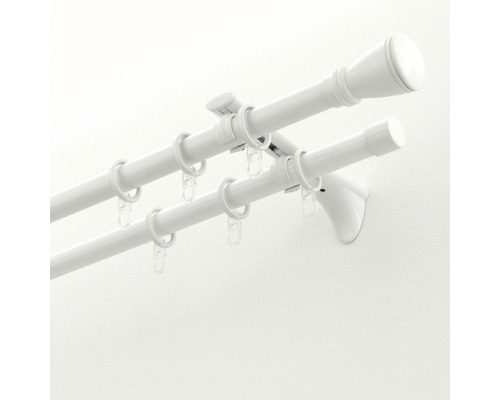 Dubbele gordijnroede met ringen en beugel voor wandmontage