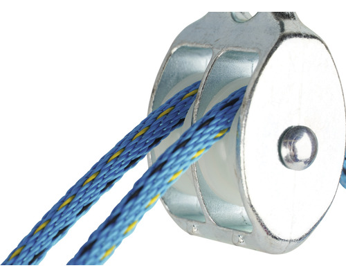 Dubbele katrol met blauw touw