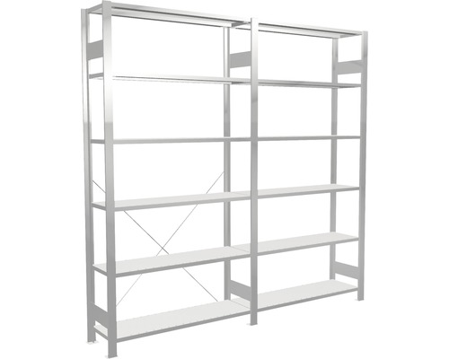 Twee metalen rekken met meerdere planken