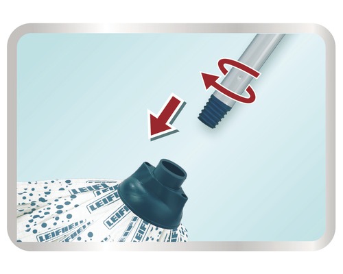 Vloermop met draaifunctie en pijlen die de montage aangeven