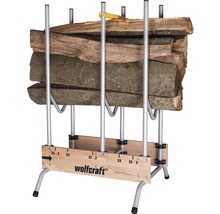 Houtopslag met hout en Wolfcraft Logo