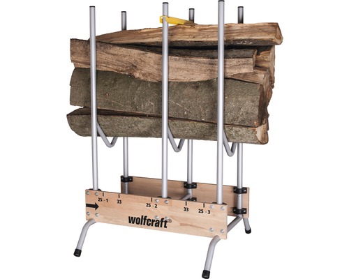 Houtopslag met hout en Wolfcraft Logo