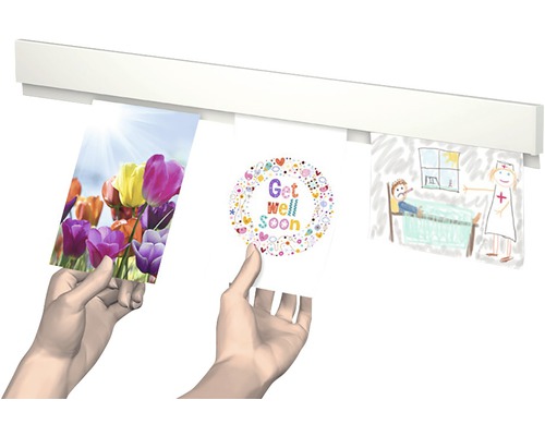 Fotolijst met foto''s, ansichtkaarten en kindertekeningen
