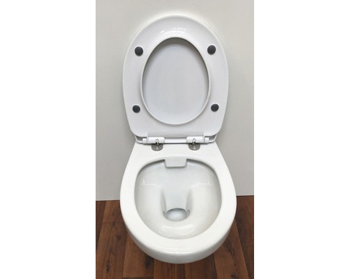 Witte diepspoeltoilet met open spoelrand en toiletzitting met softclose systeem