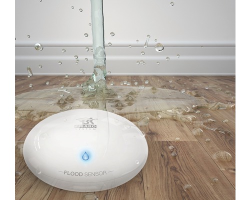 Waterlekkagesensor op houten vloer onder water