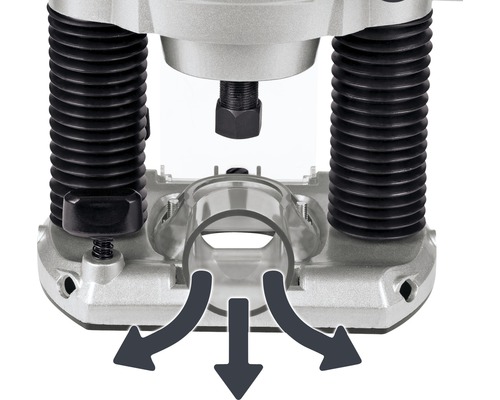 Detailopname van een bovenfrees met afzuigapparaat