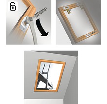 Illustratie van de montage van een fotolijstophanging op een houten frame