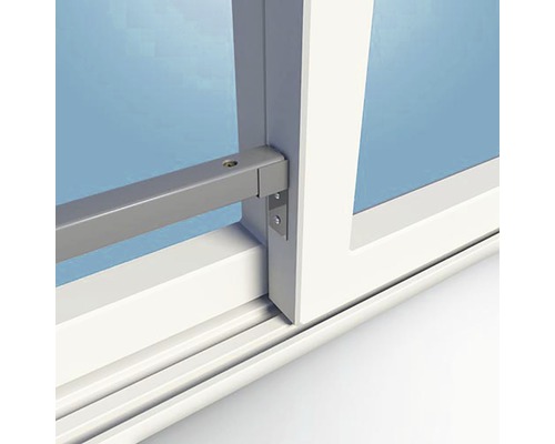 Detailopname van een schuifdeurbeveiligingssysteem op een raam