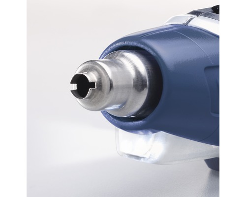 Detailopname van een blauw elektrisch gereedschap met metalen punt