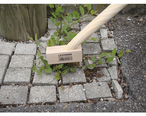 Lessmann borstel met houten handvat op straatstenen