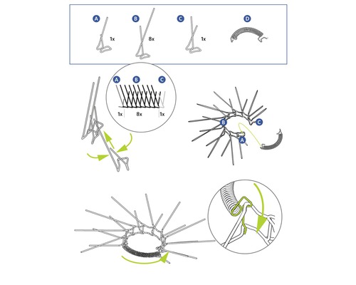 Instructies voor de montage van vogelwerende pinnen
