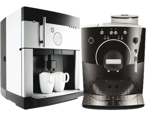 Twee volautomatische koffiemachines in beeld.