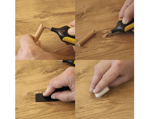 Stapsgewijze instructie voor het repareren van laminaatvloeren met reparatiewas en smeltapparaat