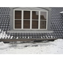 Dakvenster met dakpannen en sneeuw