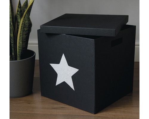 Zwarte speelgoedkist met ster en deksel