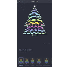 Smartphone-app voor het bedienen van de effecten van een LED-lichtsnoer in de vorm van een kerstboom