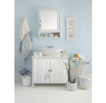 Badkamerensemble met wastafelonderkast, spiegel, accessoires en decoraties voor een heldere en vriendelijke sfeer